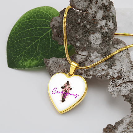 Courageous Flower Cross Christian Heart Necklace | Mother's Day Gift for Mom | Faith Gift