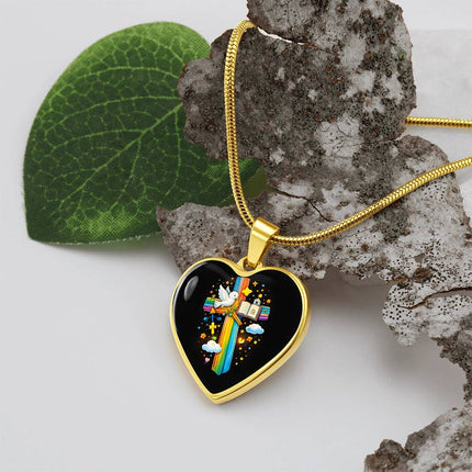 Dove & Holy Bible Heart Necklace – Christian Gift for Kids