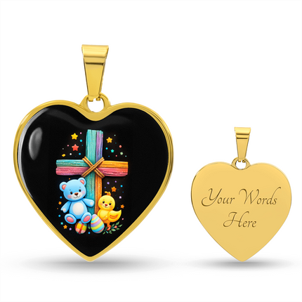 Teddy Bear & Duckling Heart Necklace – Christian Gift for Kids