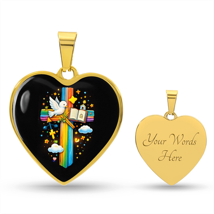 Dove & Holy Bible Heart Necklace – Christian Gift for Kids