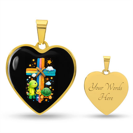 Dinosaur & Turtle Heart Necklace – Christian Gift for Kids