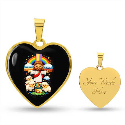 Jesus With the Sheep Heart Necklace – Christian Gift for Kids