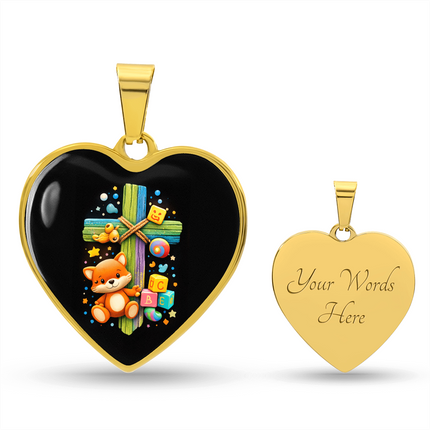 Kitten & ABC Blocks Heart Necklace – Christian Gift for Kids