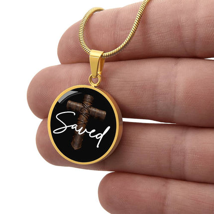 Saved Cross Circle Pendant Necklace – Christian Gift for Men