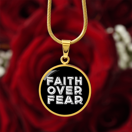 Faith Over Fear Graphic Circle Necklace – Christian Gift