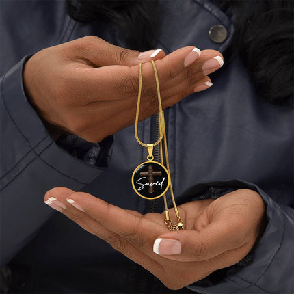 Saved Cross Circle Pendant Necklace – Christian Gift for Men