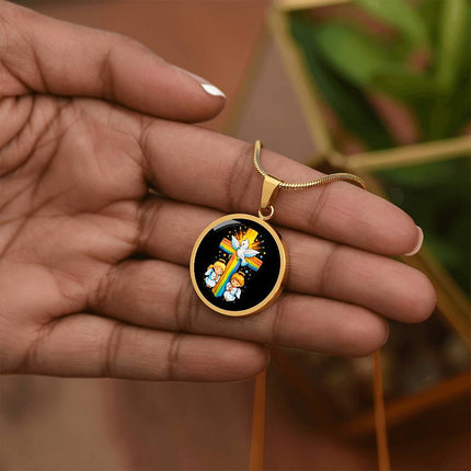 Dove & Praying Angels Circle Necklace – Christian Gift for Kids