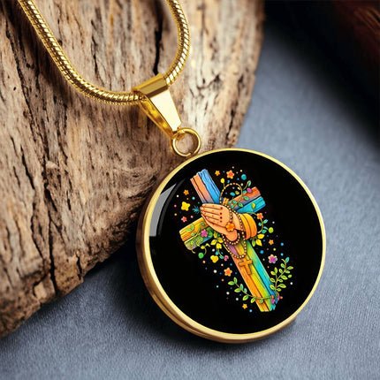 Praying Hands Circle Necklace – Christian Gift for Kids