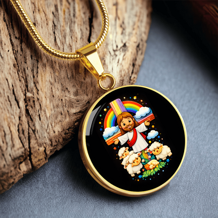 Jesus With the Sheep Circle Necklace – Christian Gift for Kids