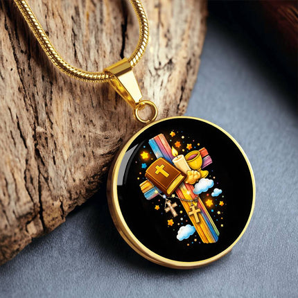 Holy Bible & Chalice Circle Necklace – Christian Gift for Kids