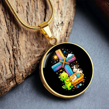 Nativity Manger Circle Necklace – Christian Gift for Kids