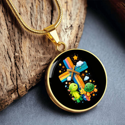 Dinosaur & Turtle Circle Necklace – Christian Gift for Kids