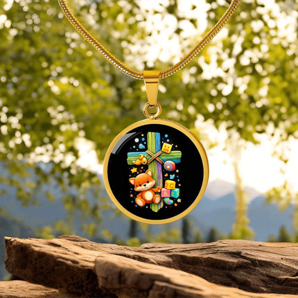 Kitten & ABC Blocks Circle Necklace – Christian Gift for Kids