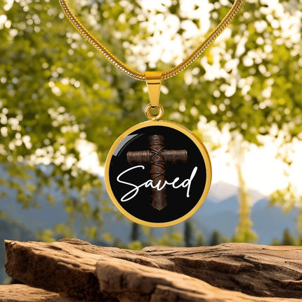 Saved Cross Circle Pendant Necklace – Christian Gift for Men