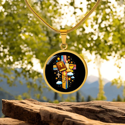 Holy Bible & Chalice Circle Necklace – Christian Gift for Kids