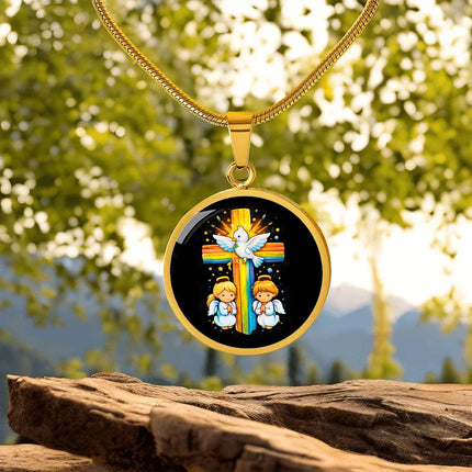 Dove & Praying Angels Circle Necklace – Christian Gift for Kids