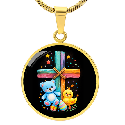 Teddy Bear & Duckling Circle Necklace – Christian Gift for Kids