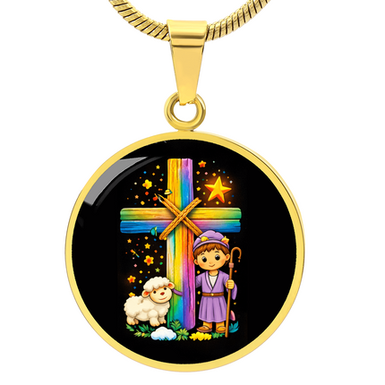 Little Shepherd & Lamb Circle Necklace – Christian Gift for Kids