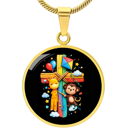 Giraffe & Monkey Circle Necklace – Christian Gift for Kids