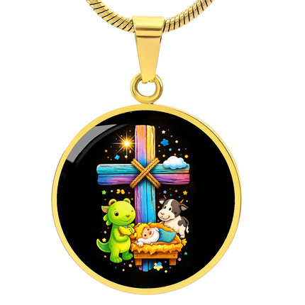 Nativity Manger Circle Necklace – Christian Gift for Kids