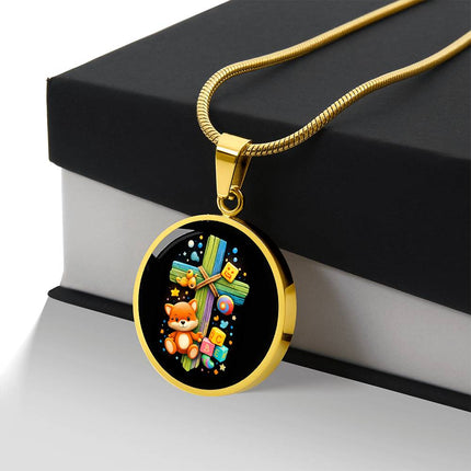 Kitten & ABC Blocks Circle Necklace – Christian Gift for Kids