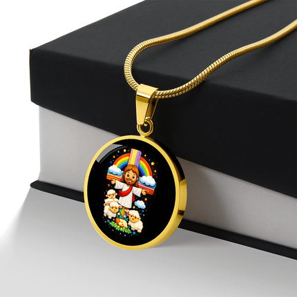 Jesus With the Sheep Circle Necklace – Christian Gift for Kids