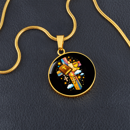 Holy Bible & Chalice Circle Necklace – Christian Gift for Kids
