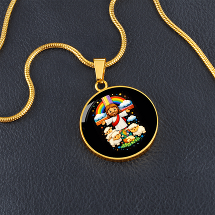 Jesus With the Sheep Circle Necklace – Christian Gift for Kids