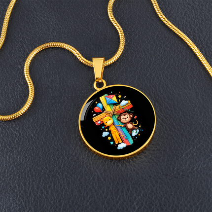 Giraffe & Monkey Circle Necklace – Christian Gift for Kids