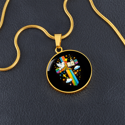Dove & Holy Bible Circle Necklace – Christian Gift for Kids