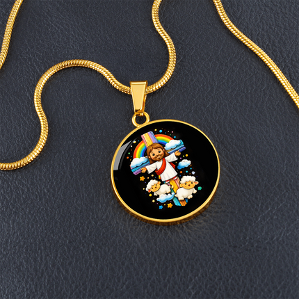 Jesus & Little Lambs Circle Necklace – Christian Gift for Kids
