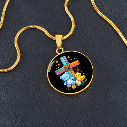 Teddy Bear & Duckling Circle Necklace – Christian Gift for Kids