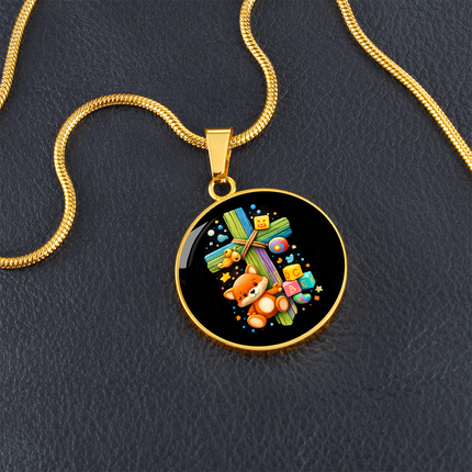 Kitten & ABC Blocks Circle Necklace – Christian Gift for Kids
