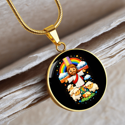 Jesus With the Sheep Circle Necklace – Christian Gift for Kids