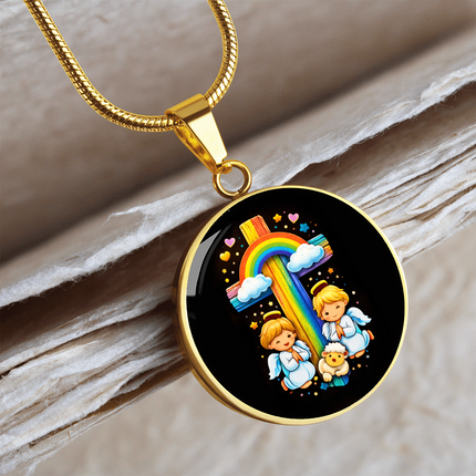 Angels & Lamb Circle Necklace – Christian Gift for Kids