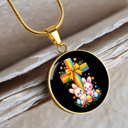 Easter Bunnies Circle Necklace – Christian Gift for Kids