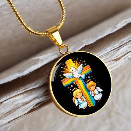 Dove & Praying Angels Circle Necklace – Christian Gift for Kids