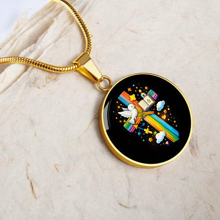 Dove & Holy Bible Circle Necklace – Christian Gift for Kids