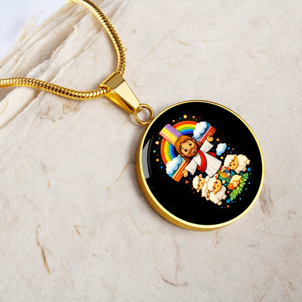 Jesus With the Sheep Circle Necklace – Christian Gift for Kids