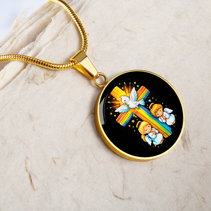 Dove & Praying Angels Circle Necklace – Christian Gift for Kids