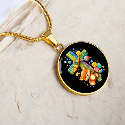 Kitten & ABC Blocks Circle Necklace – Christian Gift for Kids
