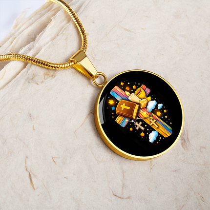 Holy Bible & Chalice Circle Necklace – Christian Gift for Kids