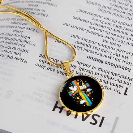 Dove & Holy Bible Circle Necklace – Christian Gift for Kids