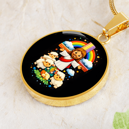 Jesus With the Sheep Circle Necklace – Christian Gift for Kids