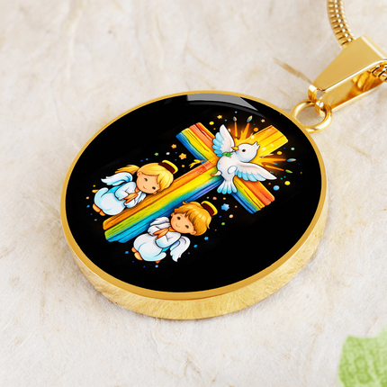 Dove & Praying Angels Circle Necklace – Christian Gift for Kids