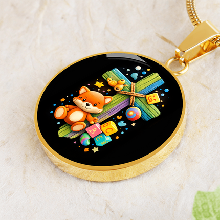 Kitten & ABC Blocks Circle Necklace – Christian Gift for Kids