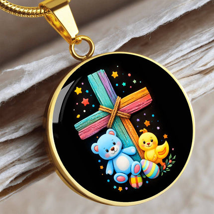 Teddy Bear & Duckling Circle Necklace – Christian Gift for Kids