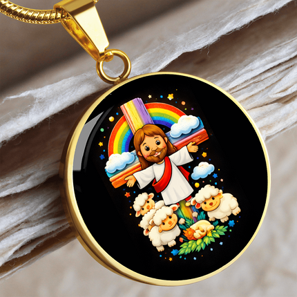 Jesus With the Sheep Circle Necklace – Christian Gift for Kids
