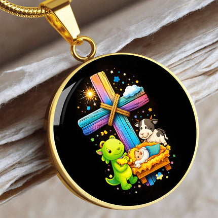 Nativity Manger Circle Necklace – Christian Gift for Kids