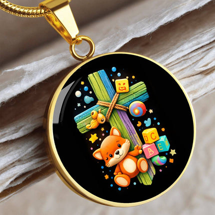 Kitten & ABC Blocks Circle Necklace – Christian Gift for Kids